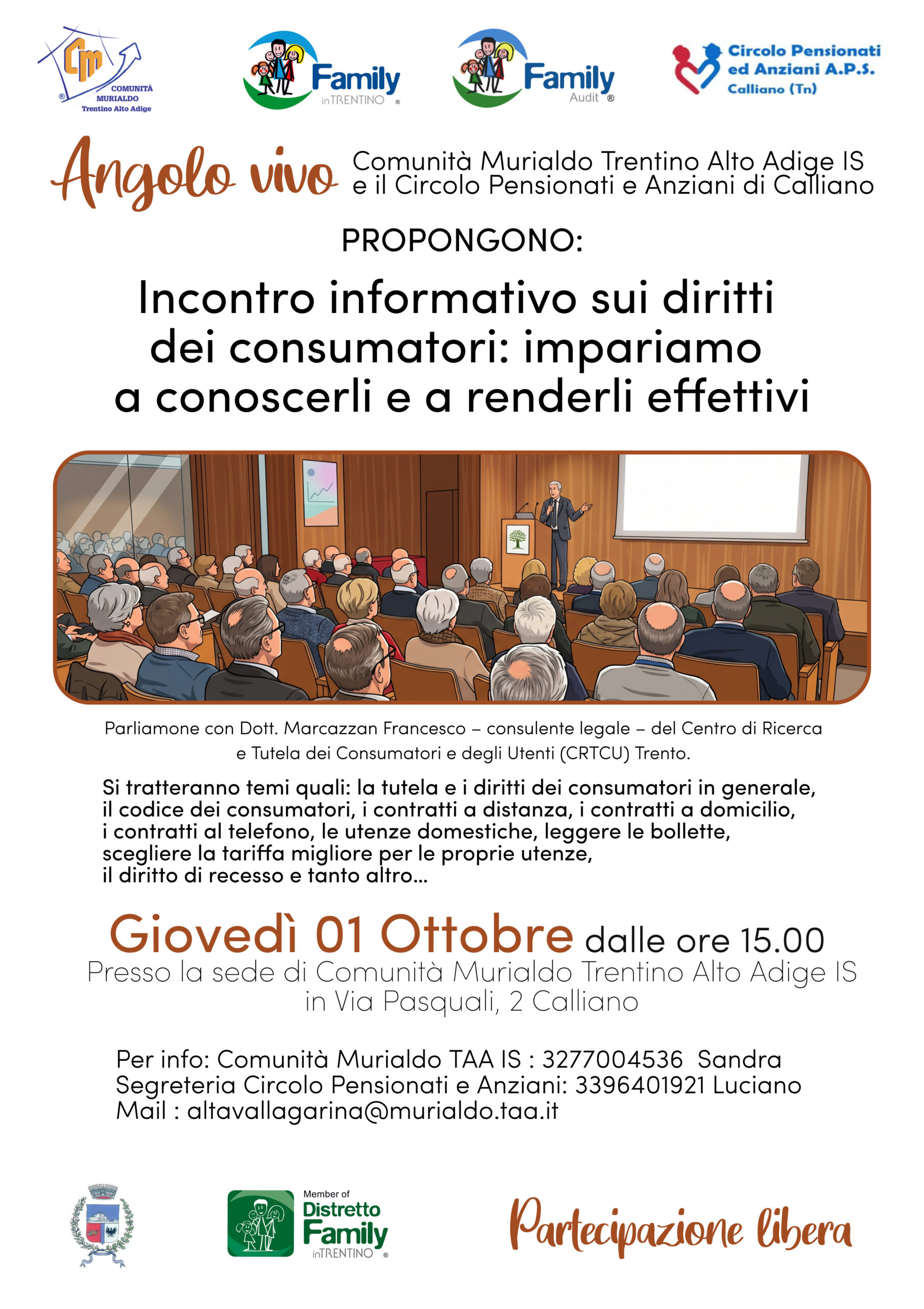 Angolo vivo Incontro informativo diritti consumatori Giovedì Calliano